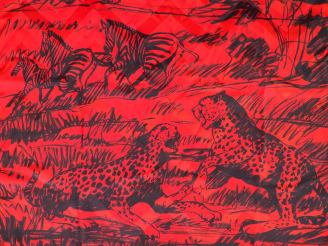 Vente aux enchères BALENCIAGA. Foulard "Zèbres et jaguars". Dim. 84 x 84 cm