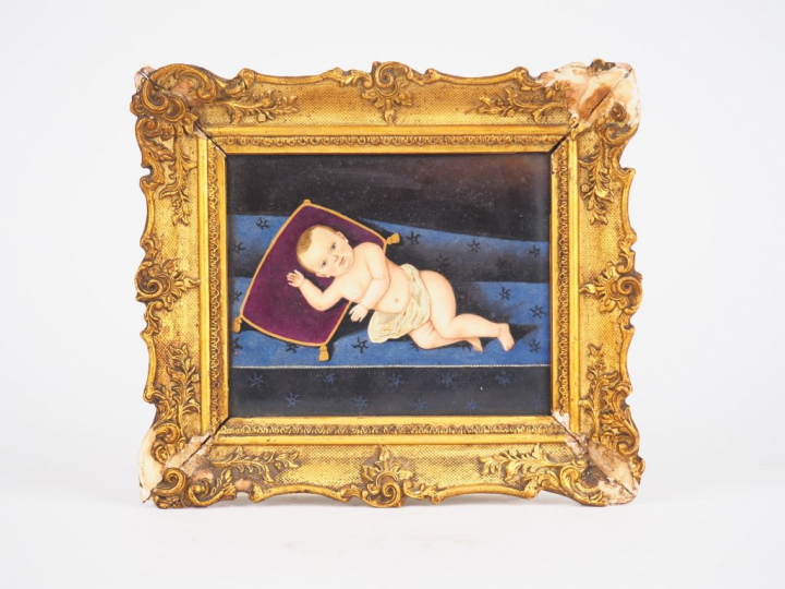 Plaque début XIXème en porcelaine polychrome allemande représentant un