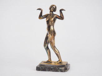 Vente aux enchères Raphael SCHWARTZ. "Danseuse à l'égyptienne". Sculpture en bronze argen