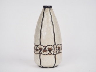 Vente aux enchères BOCH LA LOUVIERE. Vase ovoïde Art Déco en faïence craquelée à décor de