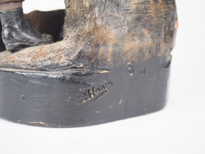 J. Le GULUCHE. "Retour de l'école". Groupe en terre cuite polychrome. 