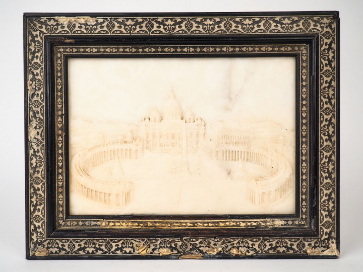 Ecole italienne début XXème "Rome, la place St Pierre". Plaque en albâ