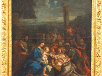 Vente aux enchères Ecole française XVIIème  « L’Adoration des mages » Huile sur toile.  D