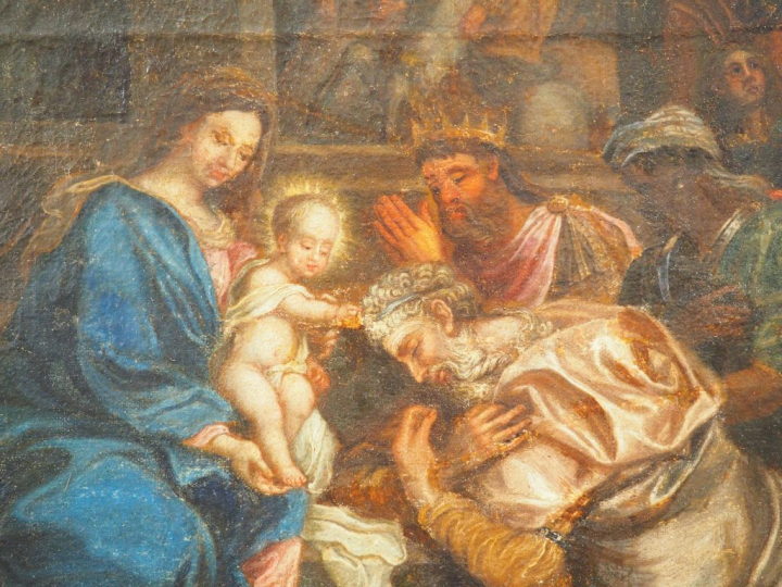 Ecole française XVIIème  « L’Adoration des mages » Huile sur toile.  D