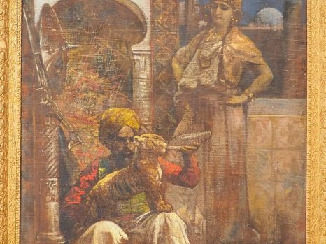 Ecole orientaliste fin XIXème début XXème. "Guerrier arabe nourissant 