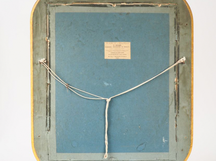 Ecole française XIXème. "Deux enfants jouant avec leur chien". Aquarel