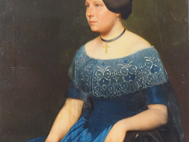 Ecole française XIXème. "Portrait d'élégante". Huile sur toile. Dim. 9