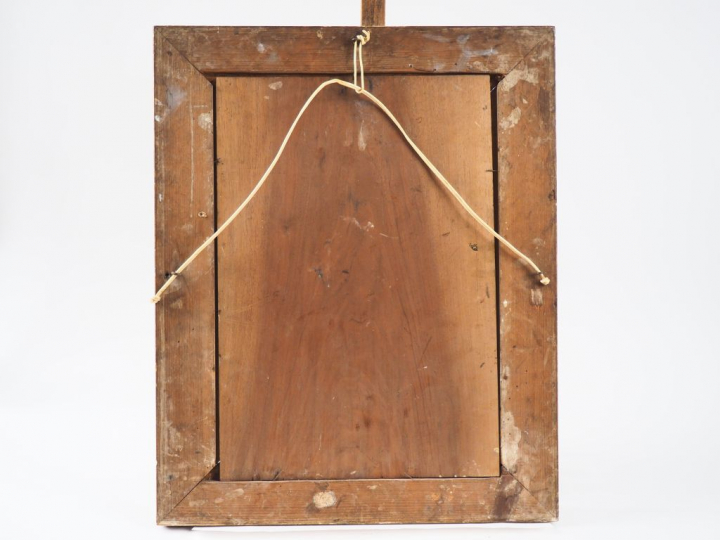 Ecole française XIXème. "Crucifixion". Huile sur panneau. Dim. 51 x 35