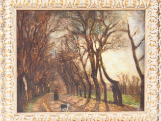 Vente aux enchères Ecole anglaise XIXème. "Promenade en forêt". Huile sur toile. Dim. 40x