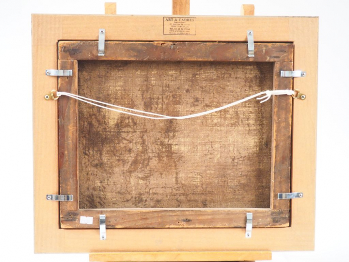 Ecole anglaise XIXème. "Promenade en forêt". Huile sur toile. Dim. 40x