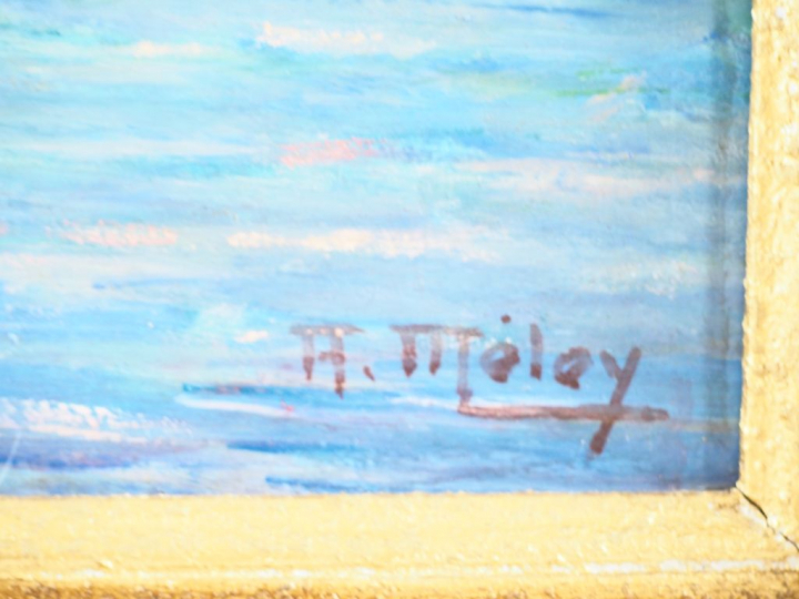 Ecole française XXème. "Goélettes dans le port de Cannes".  Huile sur 