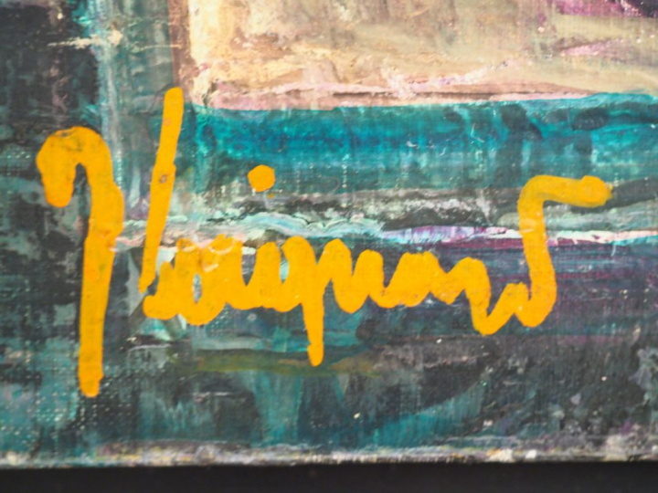 James COIGNARD. "Nature morte à la pastèque et aux aubergines". Huile 