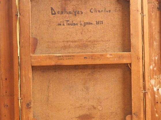 Charles DESHAYES. "Bouquet de fleurs dans un vase en faïence". Huile s