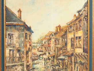 Vente aux enchères H. DEVISMES. "Montargis". Huile sur toile et datée 66 en bas à droite.