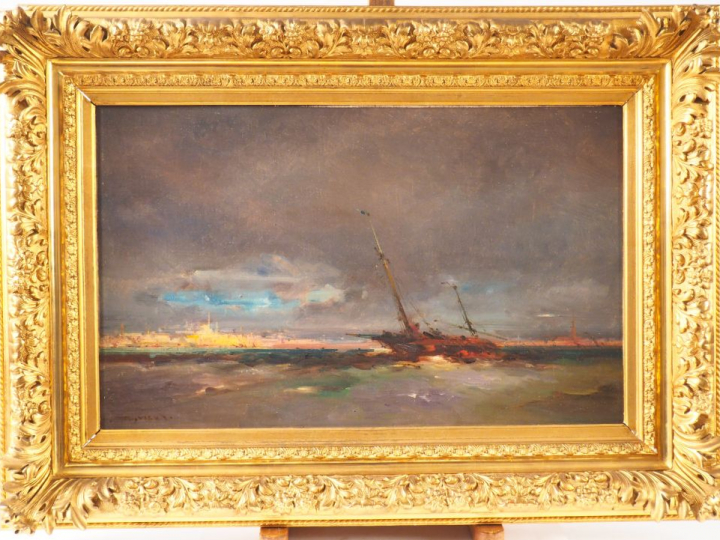 Henri DUVIEUX. "Vue de Constantinople".  Huile sur toile, signée en ba