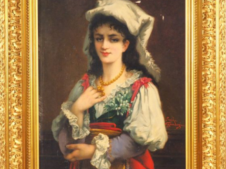 Vente aux enchères Emile GAMBOGI. "portrait d'une jeune italienne" Huile sur toile, signé