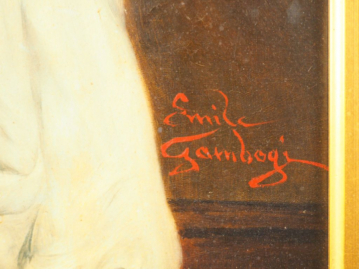 Emile GAMBOGI. "portrait d'une jeune italienne" Huile sur toile, signé