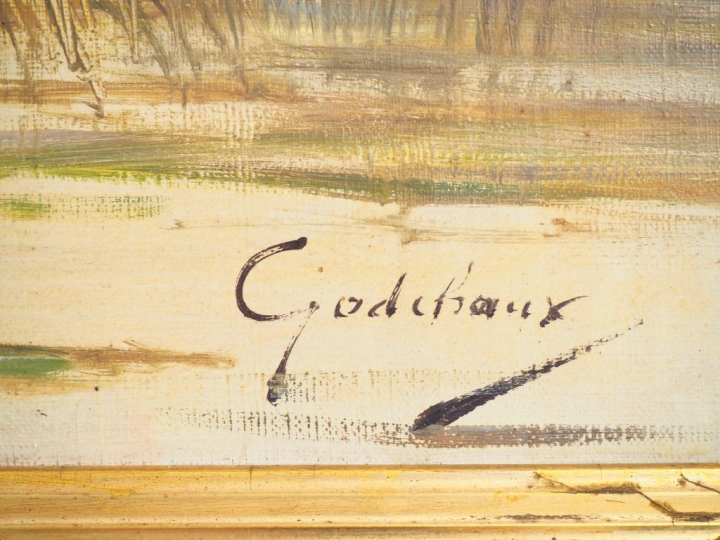 GODCHAUX. "Lac des Pyrénées". Huile sur toile signée en bas à droite. 