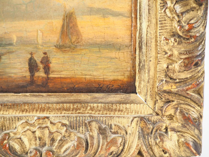 Théodore GUDIN. "Marine". Huile sur panneau, signée en bas à droite.  