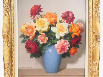 Vente aux enchères Gaston Albert LAVRILLIER. "Bouquet de roses". Pastel  signé en bas à g