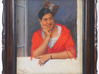 Vente aux enchères Ricardo LOPEZ CABRERA. "Gitane souriant". Huile sur toile, signée en b