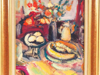 Vente aux enchères Joseph STAMBOULIAN. "Nature morte". Huile sur carton signée en bas à d