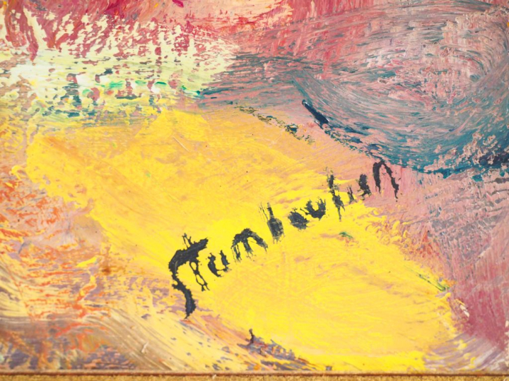 Joseph STAMBOULIAN. "Nature morte". Huile sur carton signée en bas à d