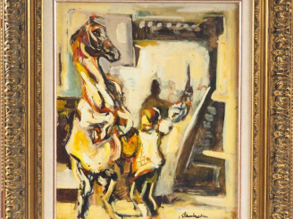 Vente aux enchères Joseph STAMBOULIAN. "Le dresseur de chevaux". Huile sur carton, signée