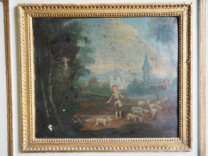 Trumeau fin XVIII - début XIXème de style Louis XVI en bois laqué blan