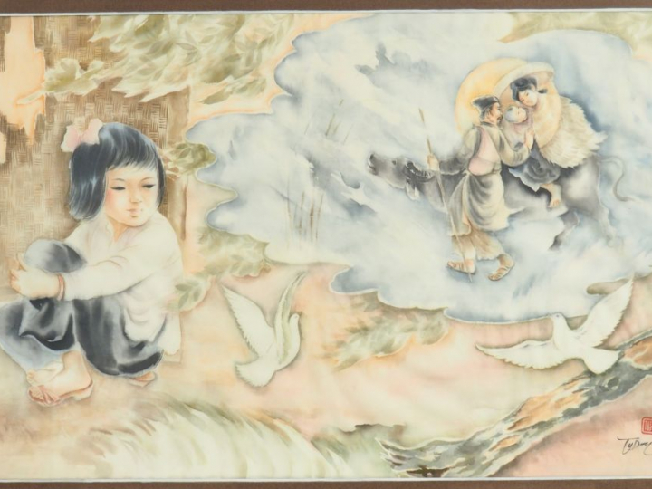 TU DUYEN "le songe" Aquarelle sur soie, signée en bas à droite  Dim. 4