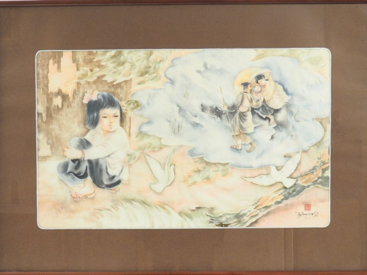 TU DUYEN "le songe" Aquarelle sur soie, signée en bas à droite  Dim. 4