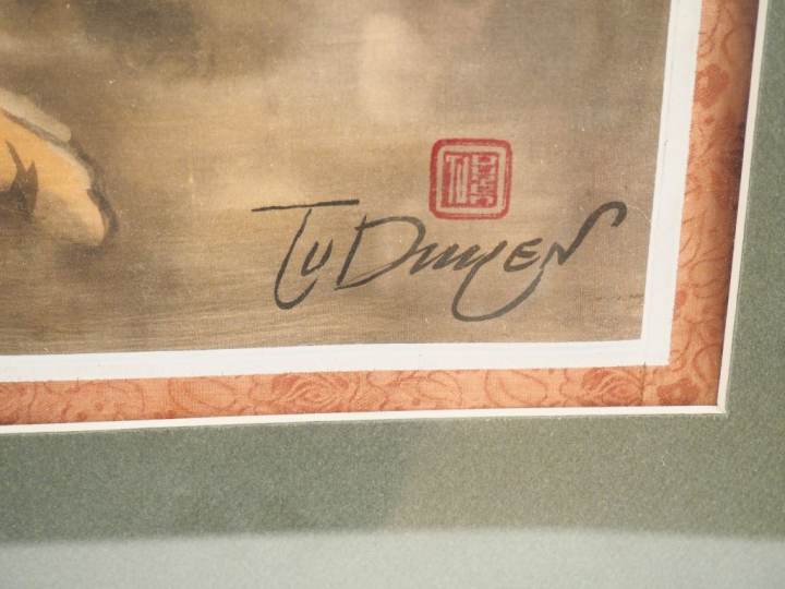 TU DUYEN "Retour au village'.  Aquarelle sur soie, signée en bas à dro