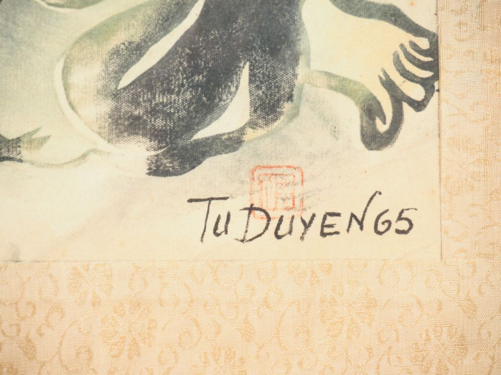 TU DUYEN "Le cadeau" Aquarelle sur soie, signée en bas à droite et dat