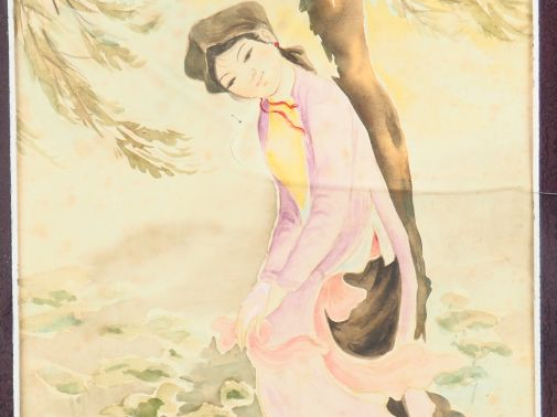 TU DUYEN "Le vent" Aquarelle sur soie, signée en bas à gauche Dim. 37,