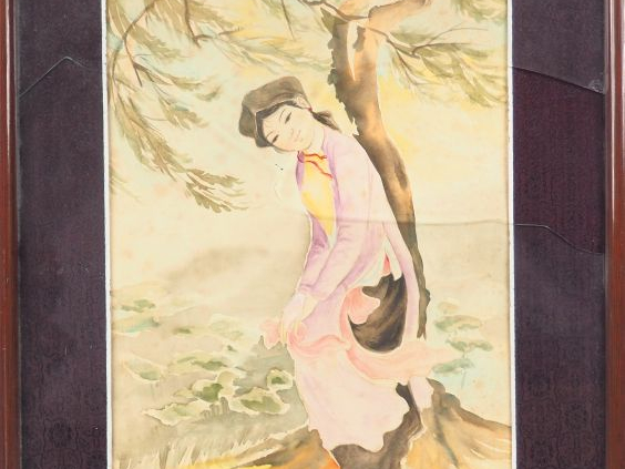TU DUYEN "Le vent" Aquarelle sur soie, signée en bas à gauche Dim. 37,