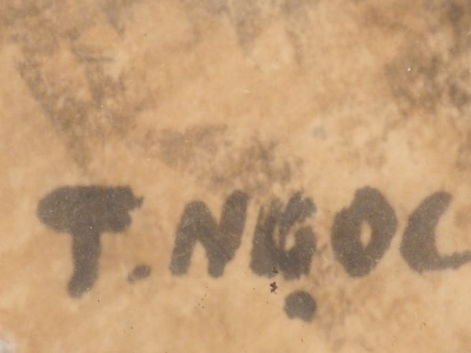 T NGOC  "Scène de marché" Encre et couleur sur papier, signée en bas à