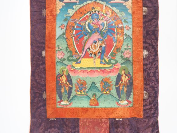 Thangka représentant une divinité tantrique enlassant sa çakati Tibet 