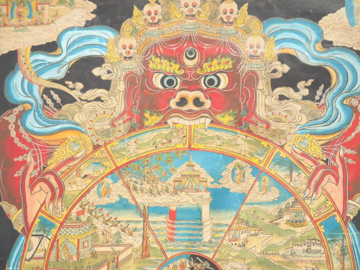 Mandala tenant Mahakala  Tibet début Xxème  Dim. Image 52 x 39 cm