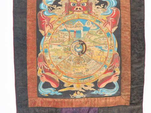 Mandala tenant Mahakala  Tibet début Xxème  Dim. Image 52 x 39 cm