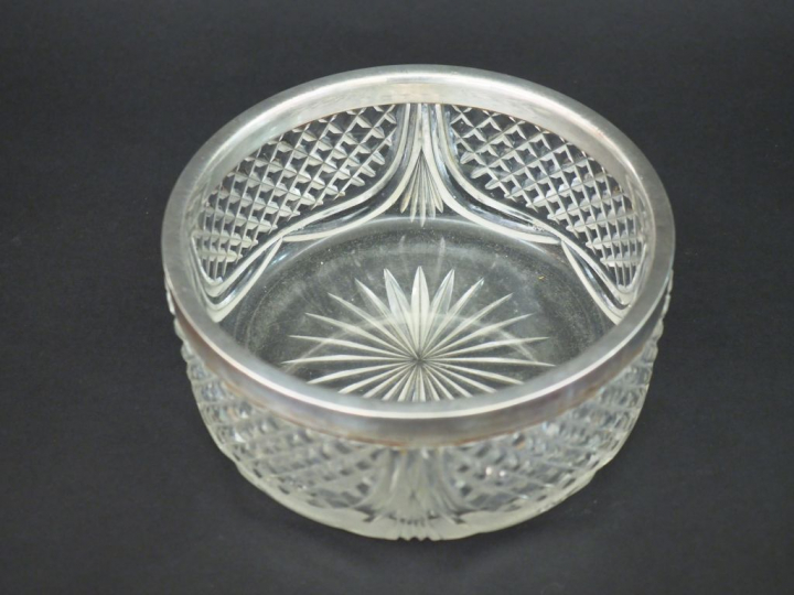 Jatte à crème en cristal, monture argent (usures)