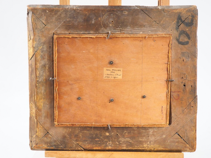 Lot de quatre plaques en émail peint polychrome avec rehauts d’or prés