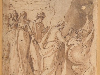 Vente aux enchères Ecole italienne vers 1600 "Jésus exorcisant un diable" Crayon noir, pl