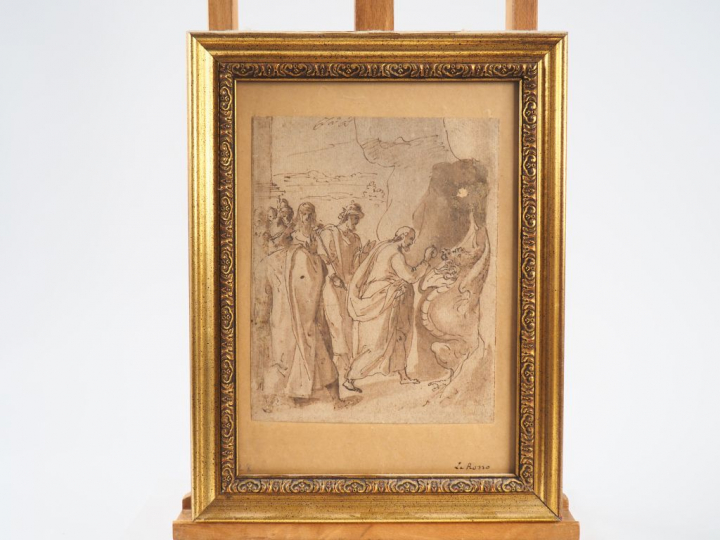 Ecole italienne vers 1600 "Jésus exorcisant un diable" Crayon noir, pl