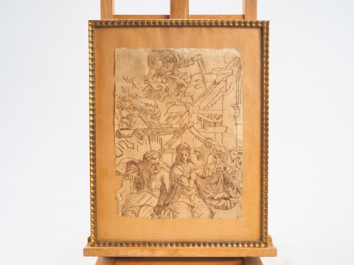 Ecole française ou italienne XVIIème. "La sainte famille". Dessins. Di