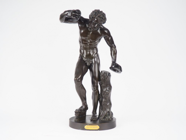 Isaak DUCHEMIN. "Faune Cymbalier". Grande sculpture en bronze à patine