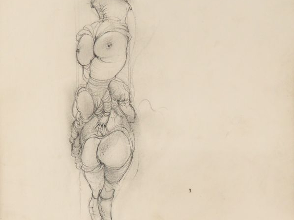 Hans BELLMER  "Etude pour la poupée". Dessin au crayon, signé en bas à