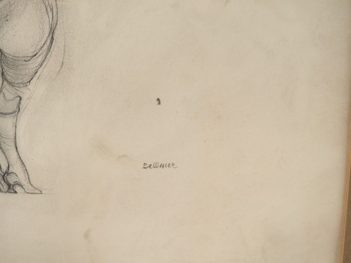 Hans BELLMER  "Etude pour la poupée". Dessin au crayon, signé en bas à