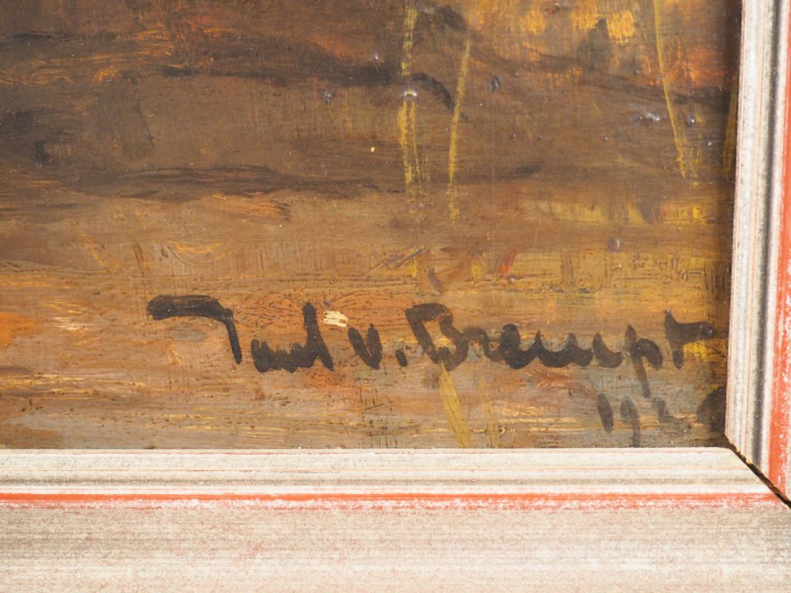 Paul VAN BREMPT. "Chaumière en Hollande". Huile sur panneau, signée et