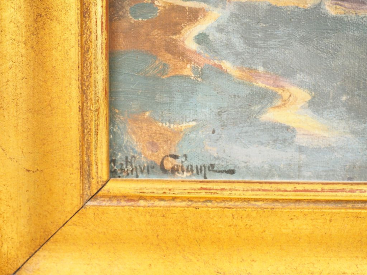 Arthur CALAME. "Gondoles à Venise". Huile sur carton, signée en bas à 