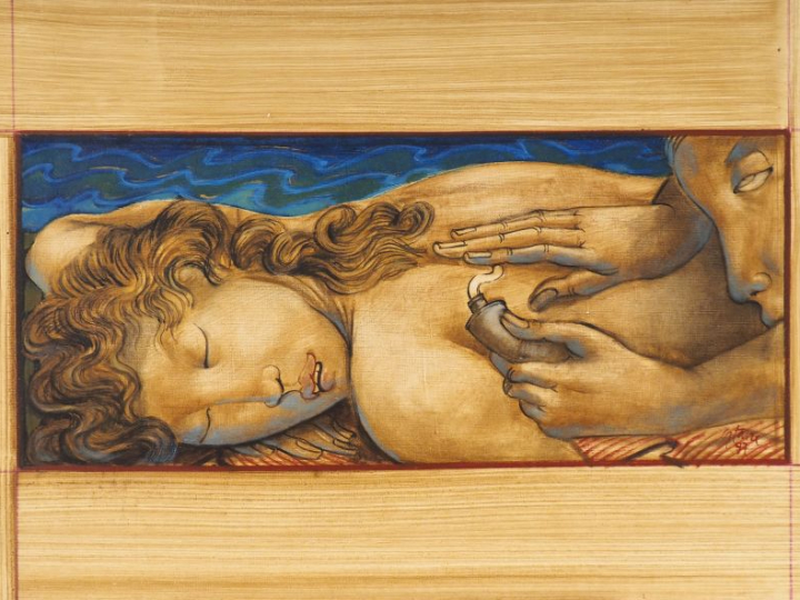 Jean-Pierre CEYTAIRE. "Massage". Huile sur toile, signée en bas à droi